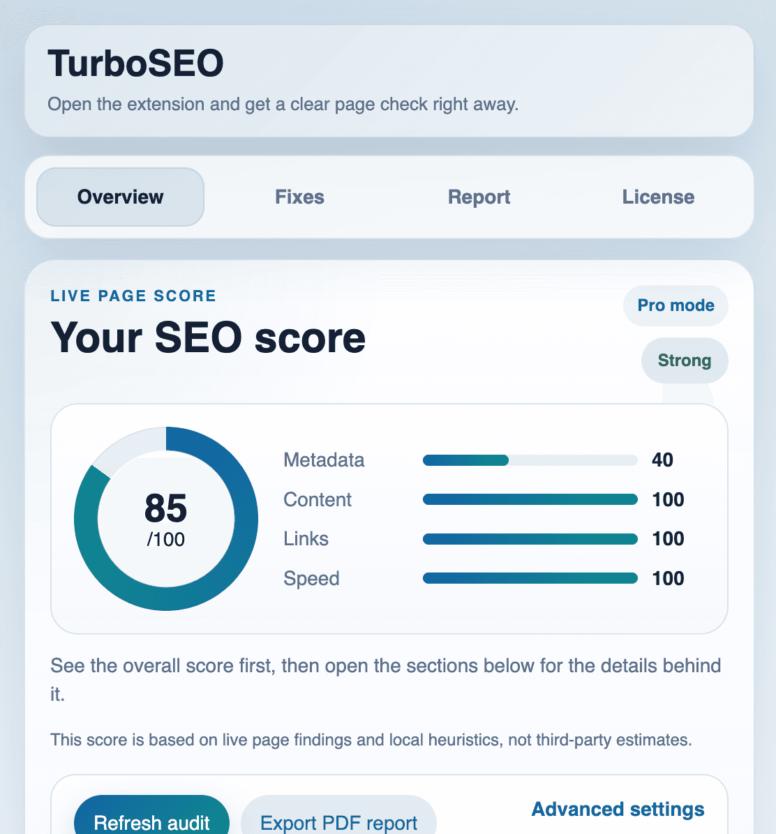 TurboSEO extension screenshot